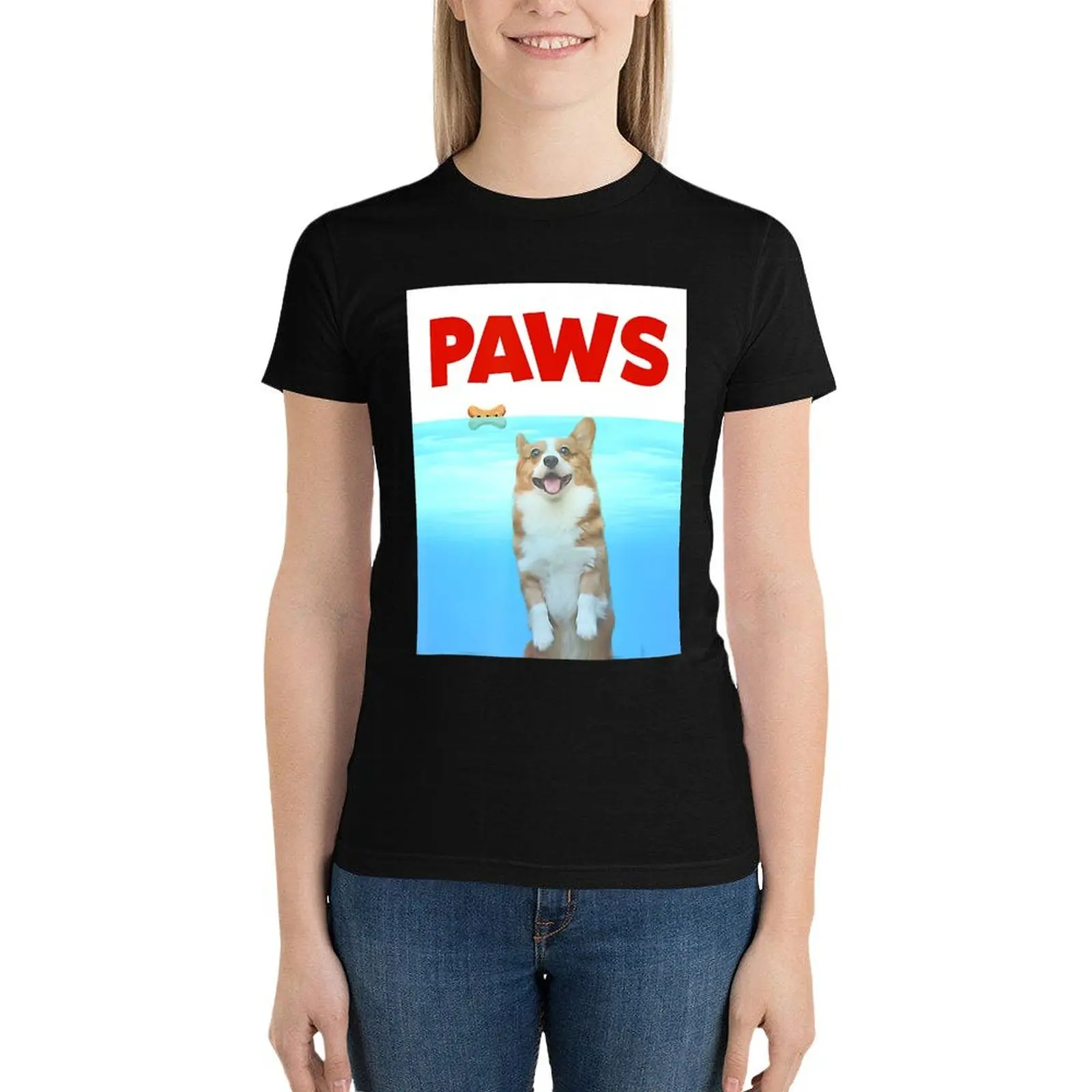 Собачьи лапы пародия 80-е корги Футболка женская одежда Блузка Большие футболки