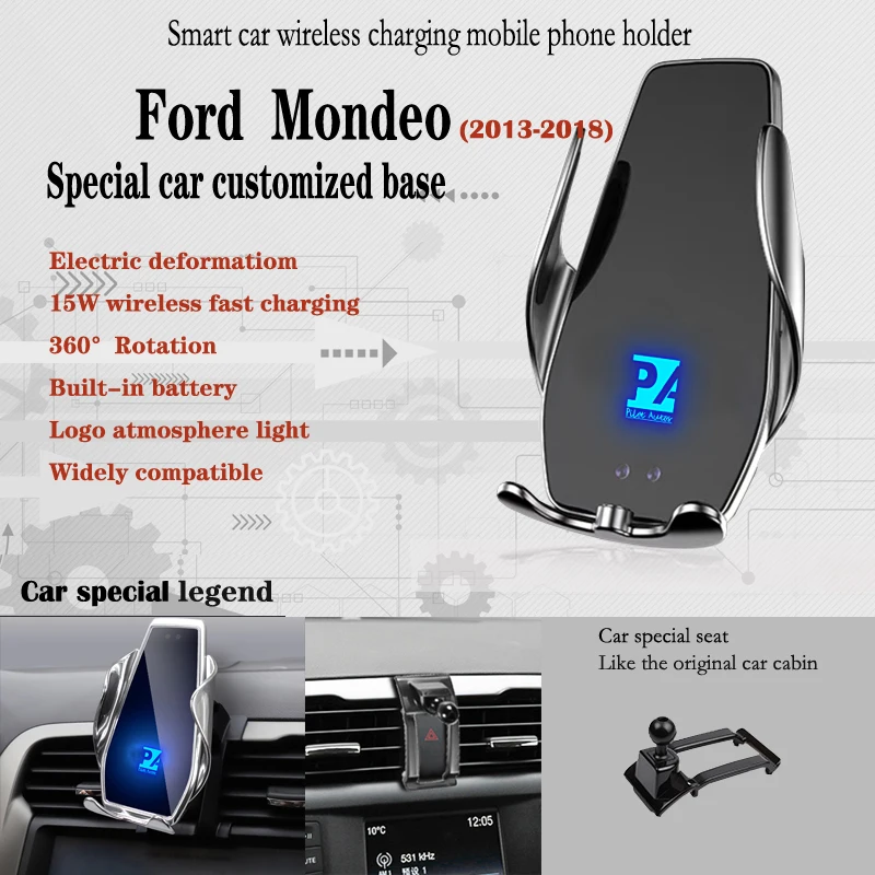 

For 2013-2018 Ford Mondeo Car Phone Holder Wireless Charge 15W Mobile Phones Mount Navigation Bracket GPS Support 360