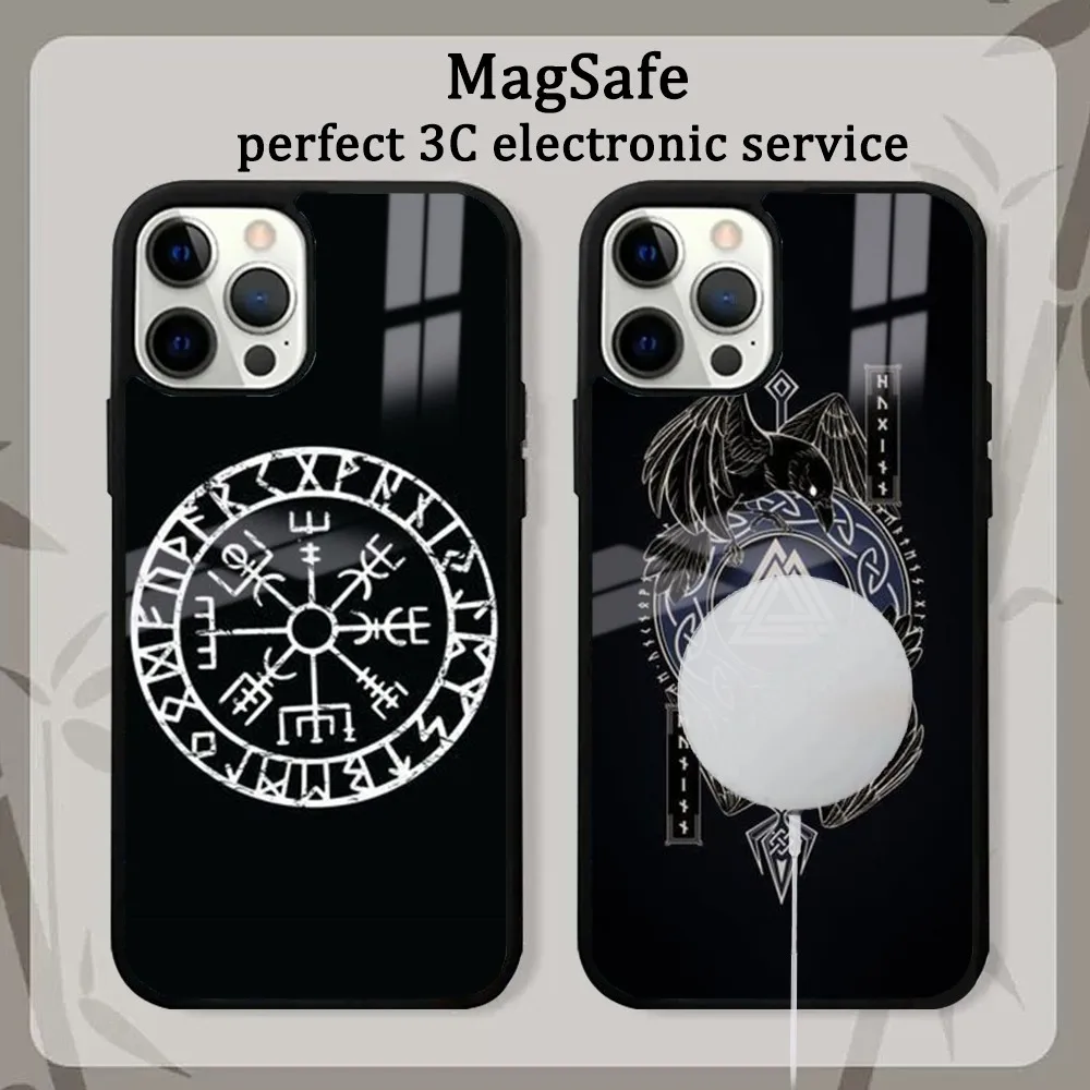 V-Viking Vegvisir Logo Phone Case For iPhone 16 15 14 13 12 11 Pro Max Plus Mini Magsafe Mirror Wireless Magnetic Cover