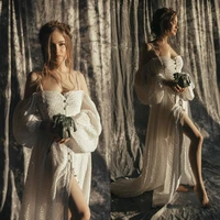 bohemian bridal bathrobes sexy off the shoulder long sleeves bridal sleepwear nightgowns front split custom made dresses