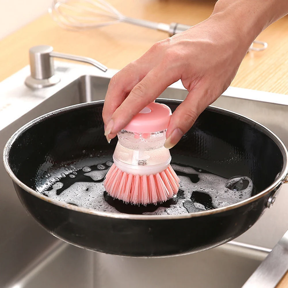 

Press type Kitchen Cleaning brush Cleaner Handheld Press Type Automatic Liquid Adding Dishwashing Dish Brush Pot Artifact