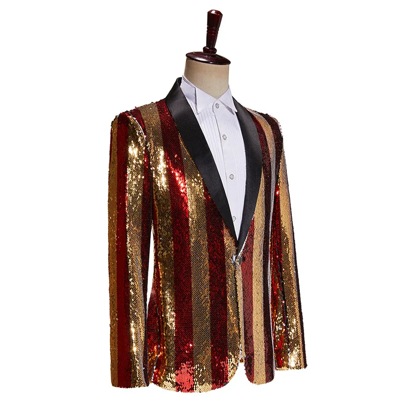 Высокое качество мужские полосатые блейзеры с блестками пальто бар певец