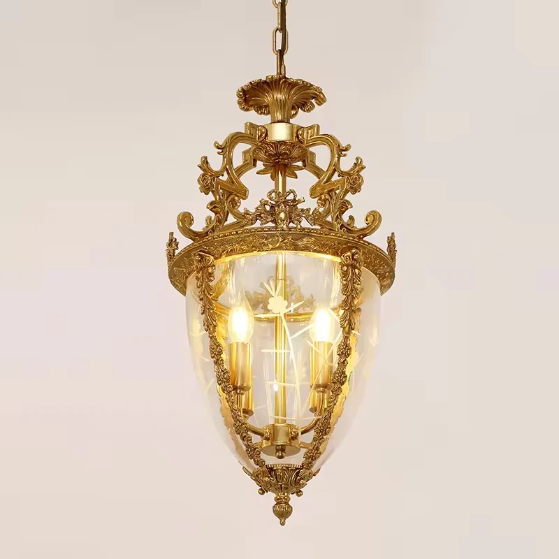 Бронзовое освещение античная латунная Подвесная лампа свечеобразный фонарь со