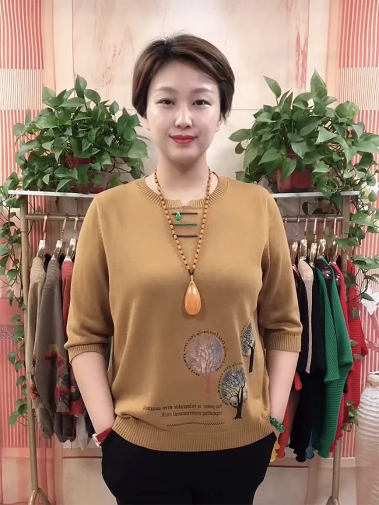 Свободный утягивающий пуловер в стиле вестерн с круглым вырезом и рукавами 3