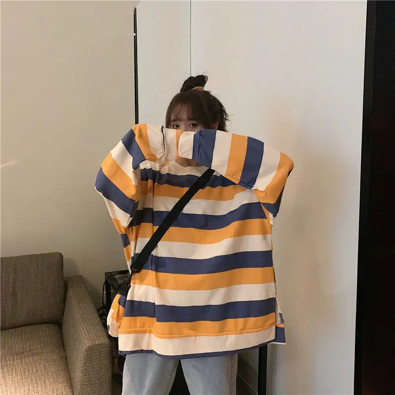 Свитшот женский в полоску модный универсальный Свободный Повседневный