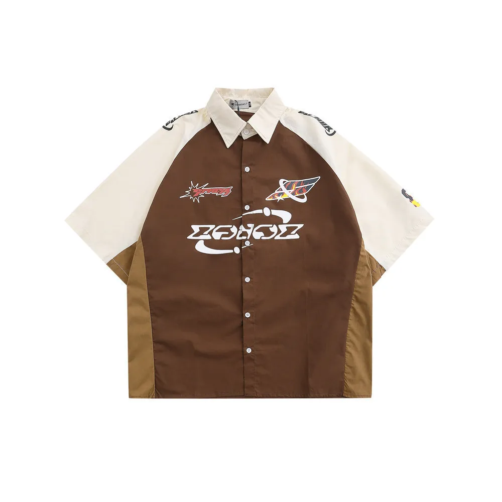 

Men Shirt Contrasting Color Stitching Letter Printing Short-sleeved Shirt For Couple's Women Punk Street Loose Top SCMM023