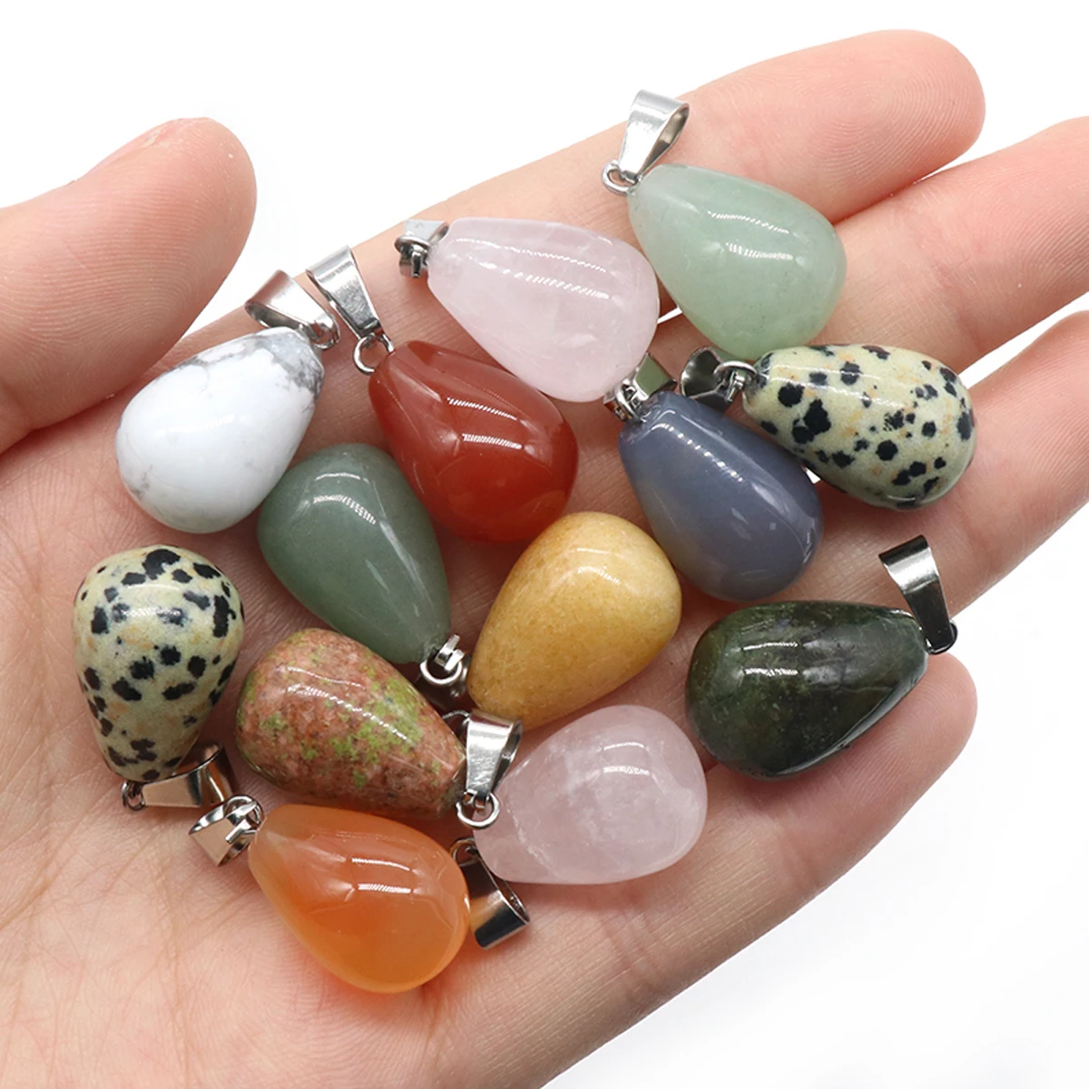 

4pcs For Jewelry Making DIY Necklace Earrings Women Natural Stone Pendants Rose Quartz Agate Turquoise Healing Crystals Charms