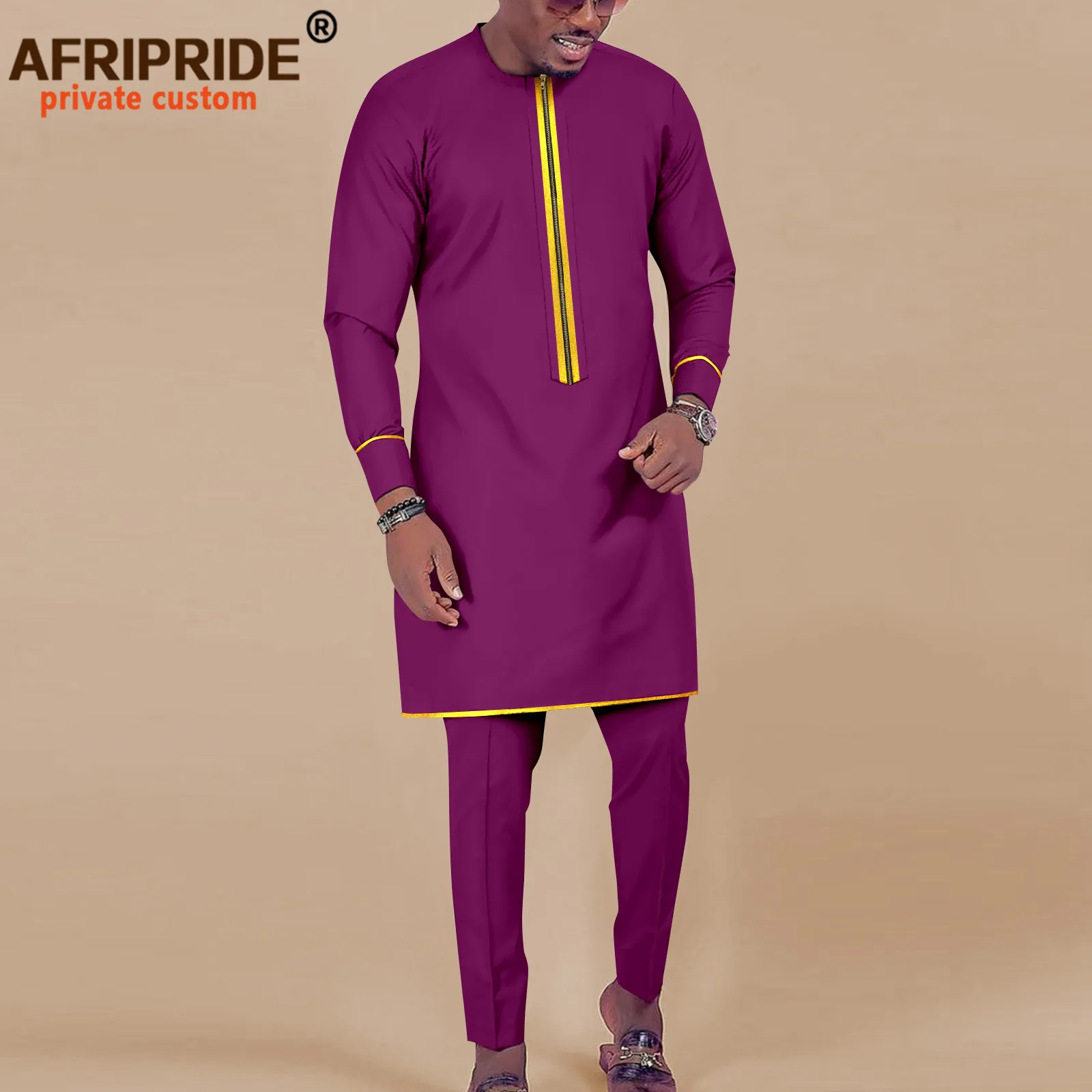 African Men Traditional Clothing Long Sleeve Dashiki Zip Jacket Ankara Pants 2 Piece Set Plus Size Tracksuit Outfits A2216056