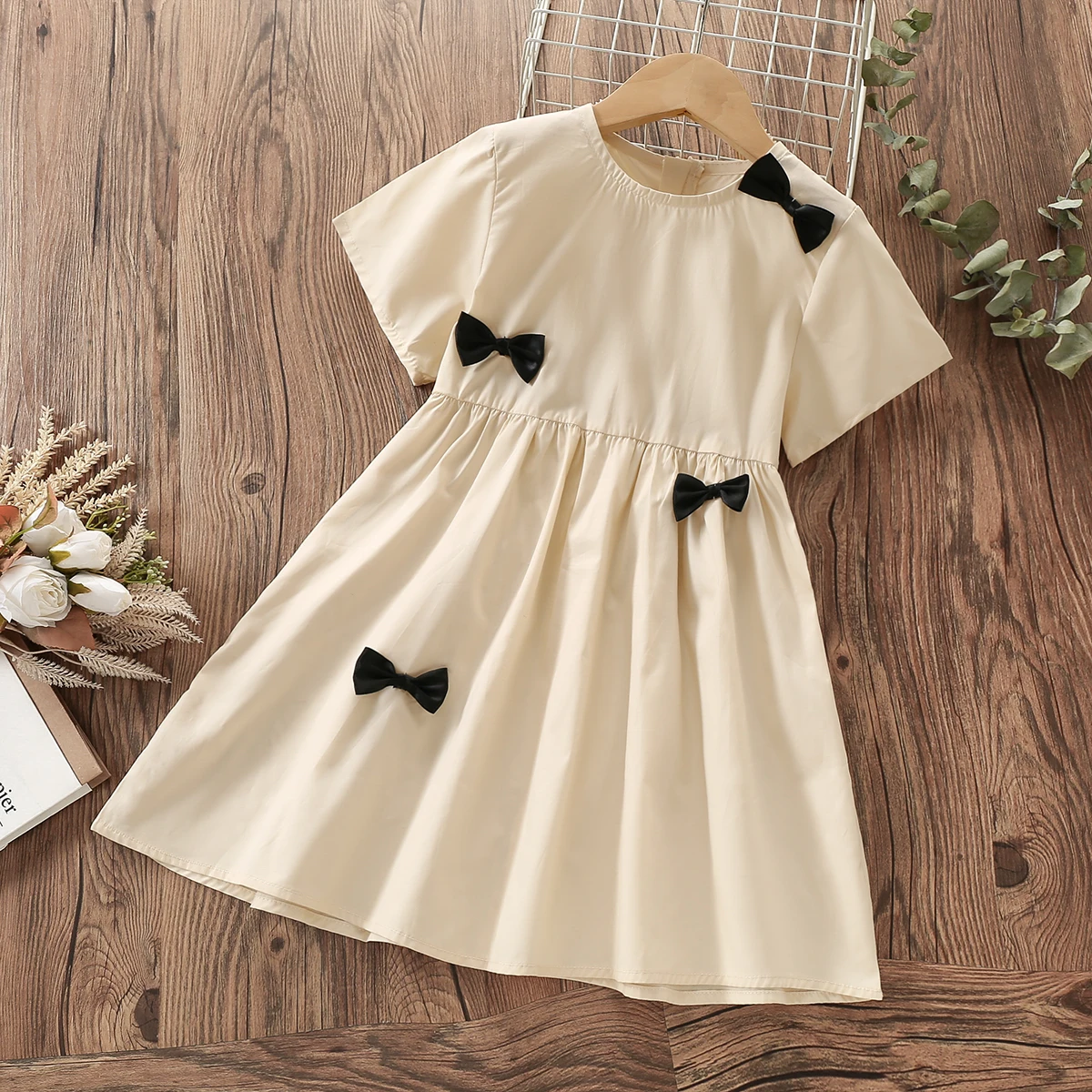 

School Uniform Dresses for Girls Clothes Summer Bow Short Sleeve Teenagers Kids Dress Baby Children Costumes 6 8 10 11 12 Years