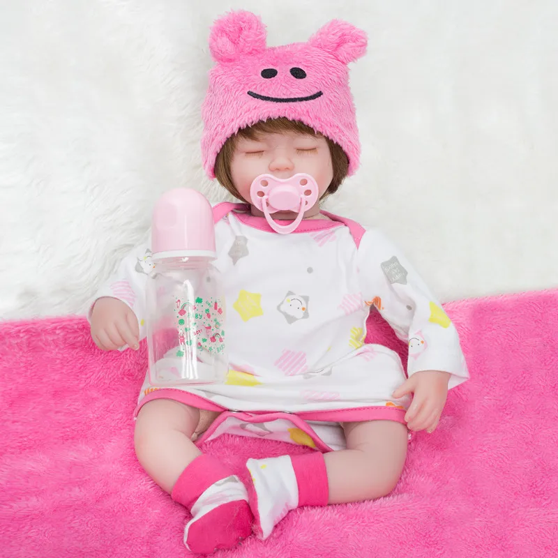 

16 Inches Soft Silicone Full Body Baby Girls Sleeping Painted Reborn Dolls Toys with Hair Cute Infant Reborn Bebe