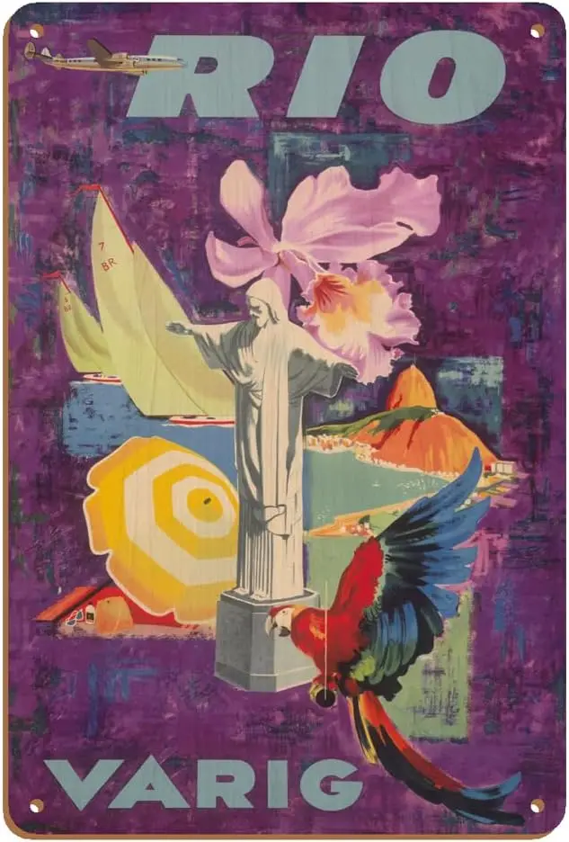 Rio Brazil - Varig Airlines-винтажный постер путешествий авиакомпании c.1955-8x12 дюймов
