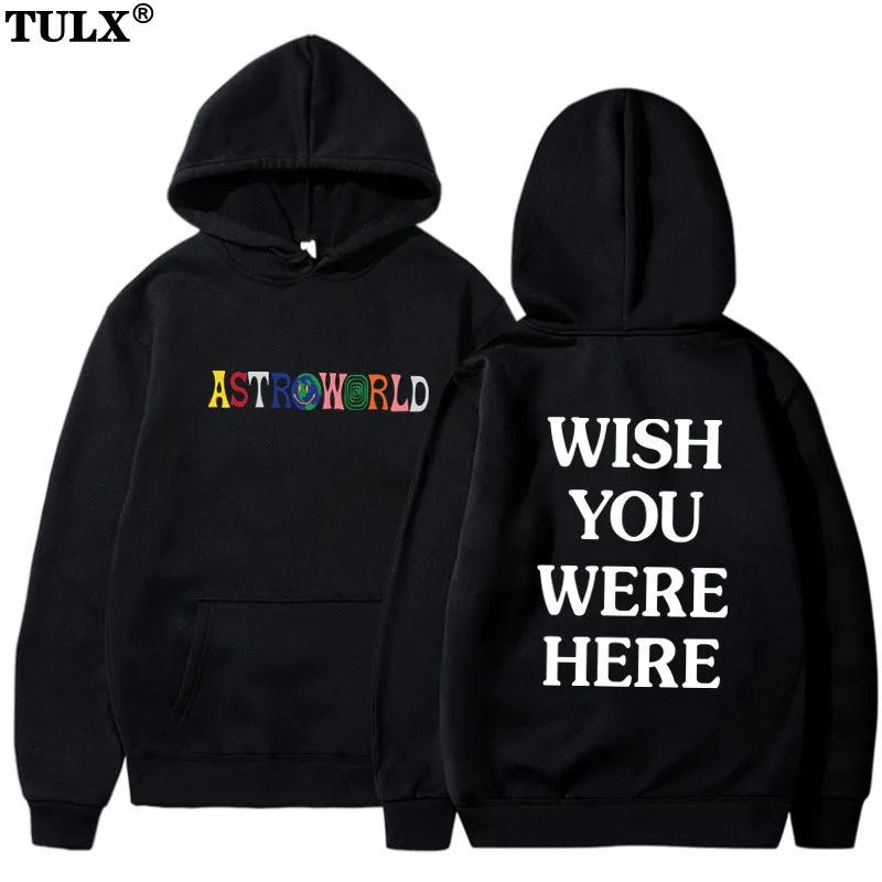

TRAVIS SCOTT Astroworld WISH YOU WERE HERE Print Rainbow Letter Men Women Pullover Hoodies Fashion Hip Hop Sweatshirt