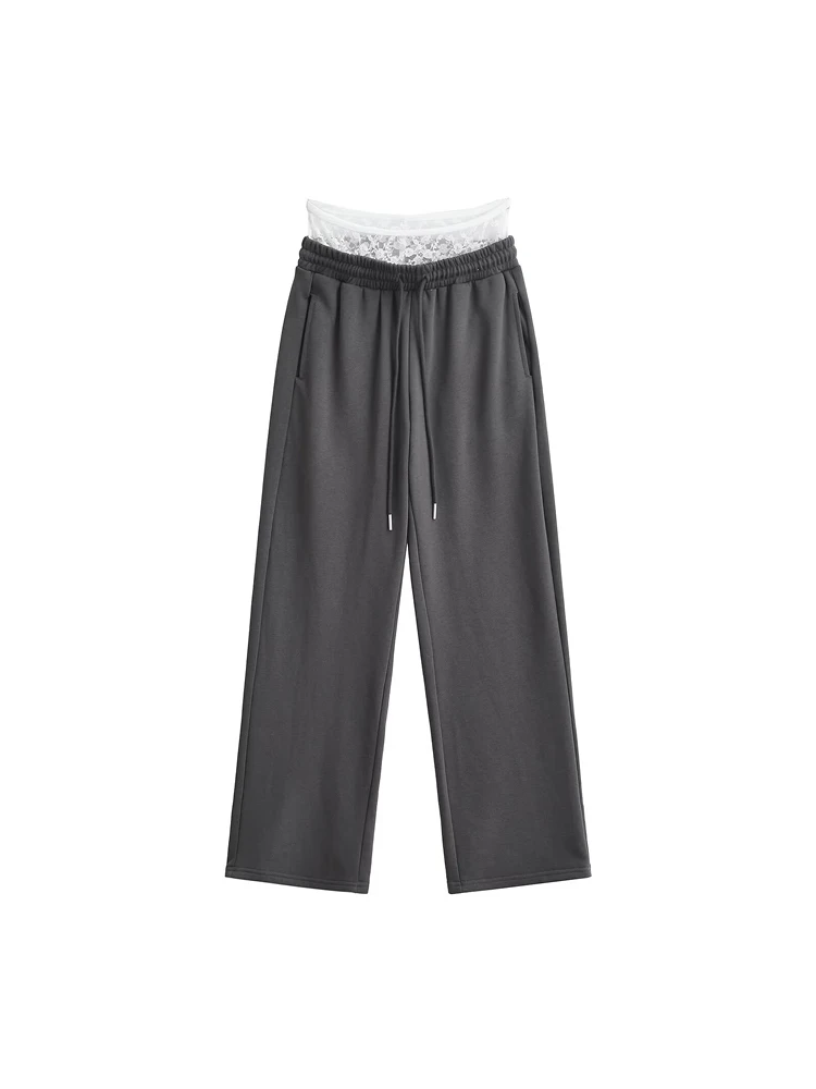 Брюки с кружевом для женщин весна/лето серые пряные девочек свободные брюки в пол
