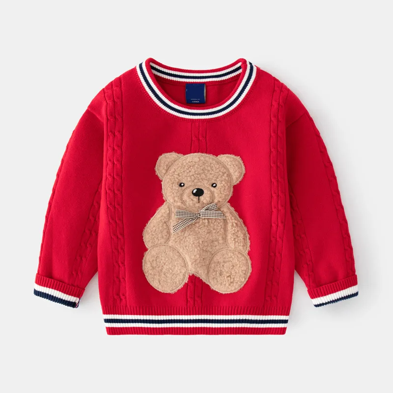 

Children's Bear Patch Sweater 2022 Autumn Winter New Unsex Baby Boys Girls Cotton Knitted Sweater Pullovers Kids Warm Clothing