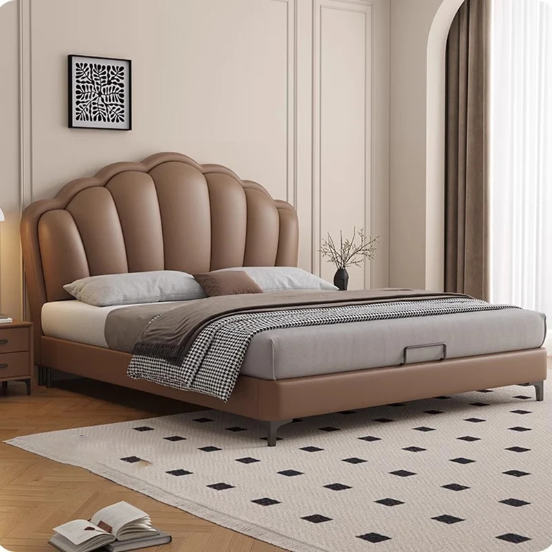 Большие кожаные минималистичные кровати аксессуары европейские спальные для