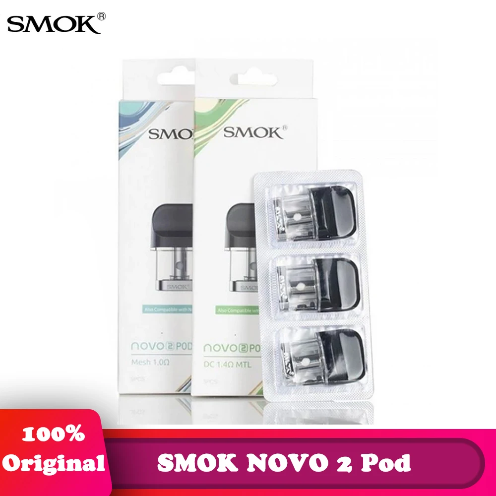 Original SMOK Novo 2 Pod 2ML Mesh 1.0ohm Quartz  DC 1.4ohm  Coil Cartridges 3Pcs/Lot