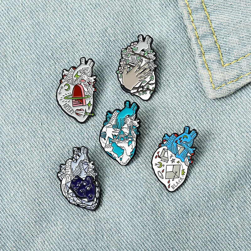 

Organ Heart Enamel Pins Waves Universe Broken Hug Rose Freedom Heart Brooch Medical Anatomy Badges Doctor Nurse Lapel Pin Gifts