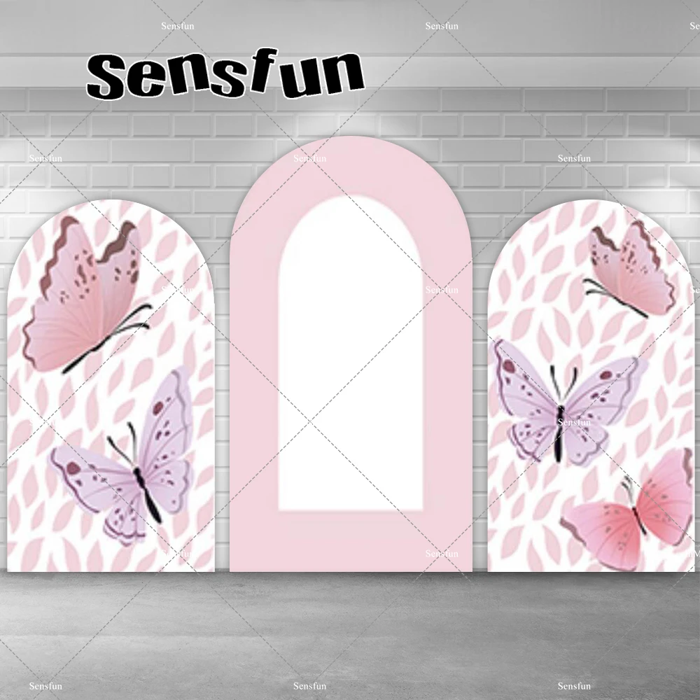 

Pink Butterfly Baby Shower Chiara Backdrop Hollow Out Space Arch Backdrop Covers for Girls Birthday Party Arched Wall Banner