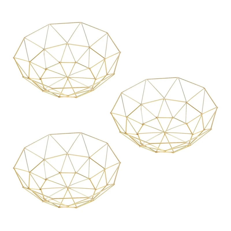 

3X Metal Wire Fruit Basket Fruit Bowl, Large Round Bread Storage Bowl Stand