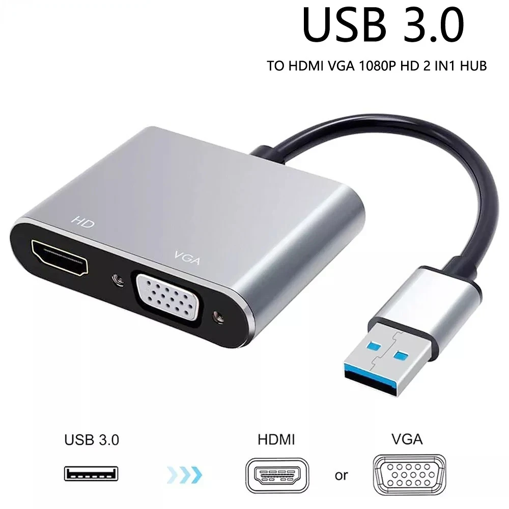 

Адаптер USB 3,0-HDMI VGA, HD 1080P, мультидисплейный адаптер 2 в 1, преобразователь USB в HDMI, аудио-видео кабель для компьютера, приставки HDTV