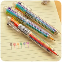 1 pcs creative stationery cute multi color ballpoint pen transparent rod multi function push color oil pen 6 refill