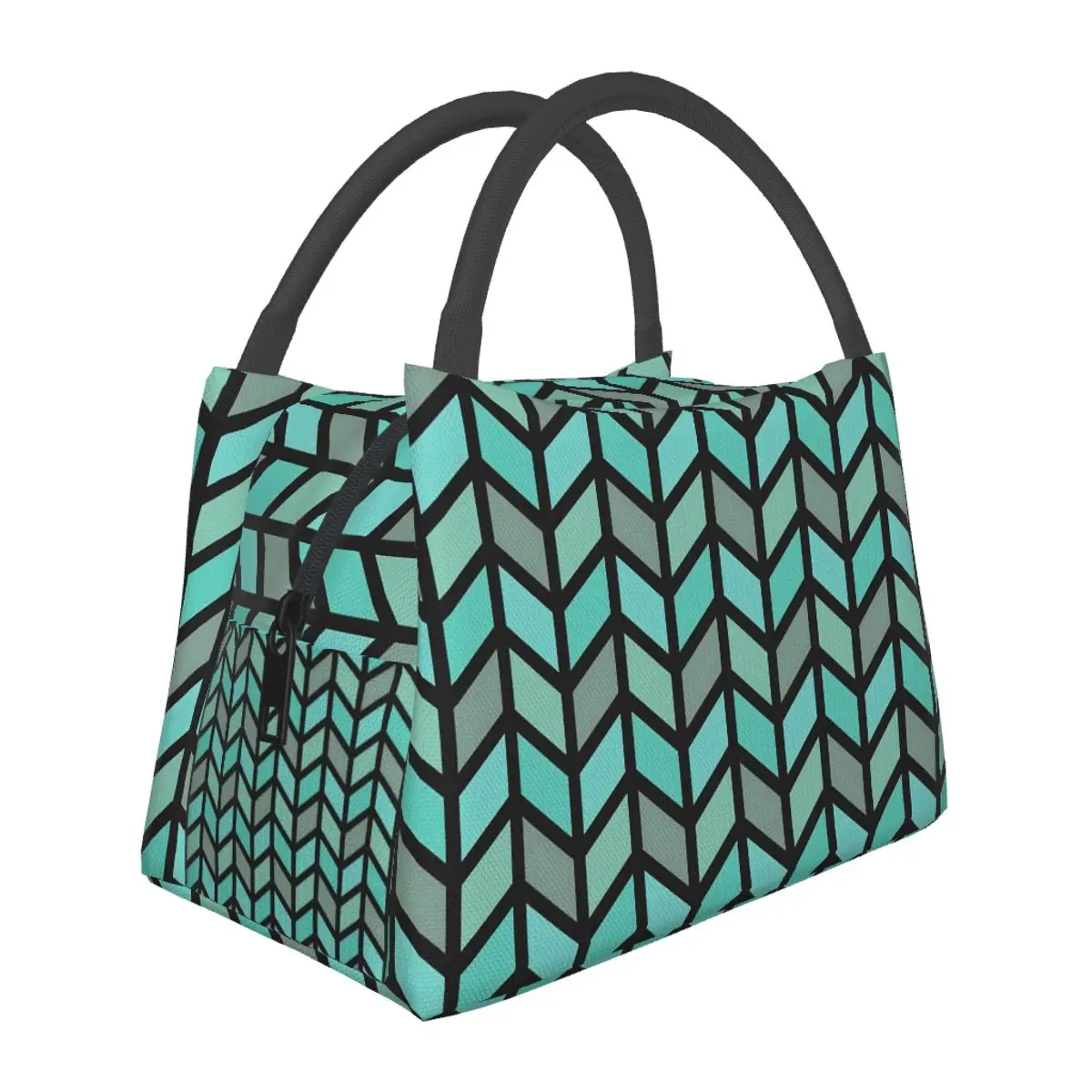 

Geo Print Lunch Bag Blue Geometric Retro Lunch Box Picnic Portable Thermal Tote Handbags Print Cooler Bag