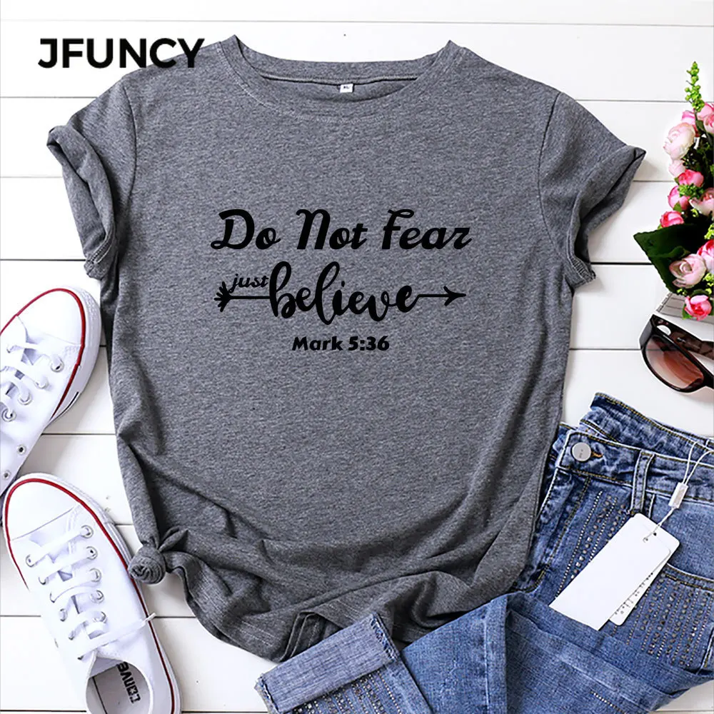 JFUNCY  5XL Women Tee Shirt 100% Cotton Short Sleeve Casual female Tshirt Letter Print T-shirt woman Summer Loose Tops