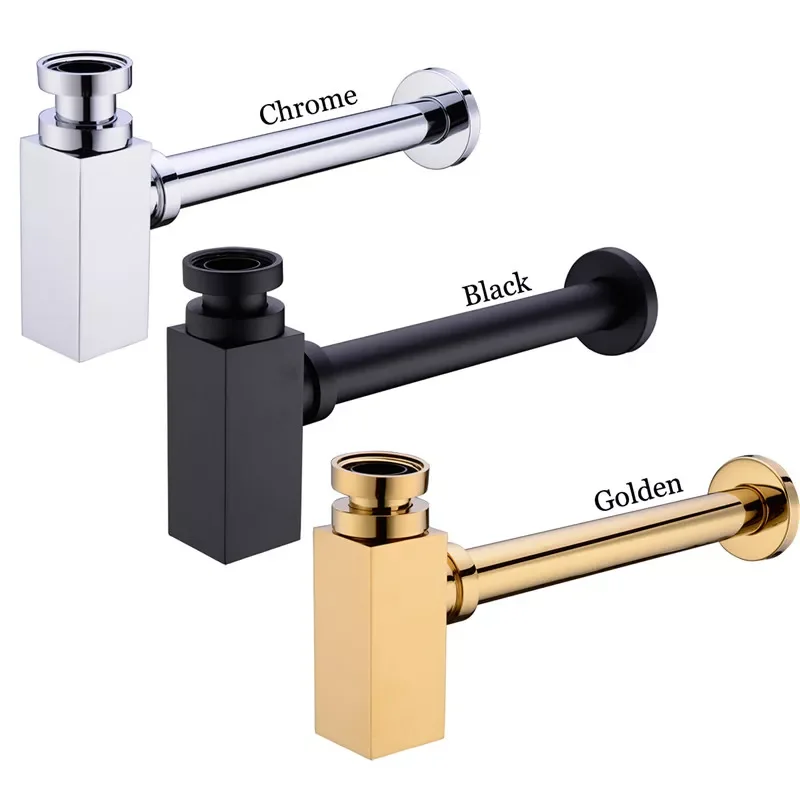 

NEW2023 Brass Bottle Trap Bathroom Sink Vanity Basin Pipe Waste Drain Pipe Siphon Drainer P-Trap