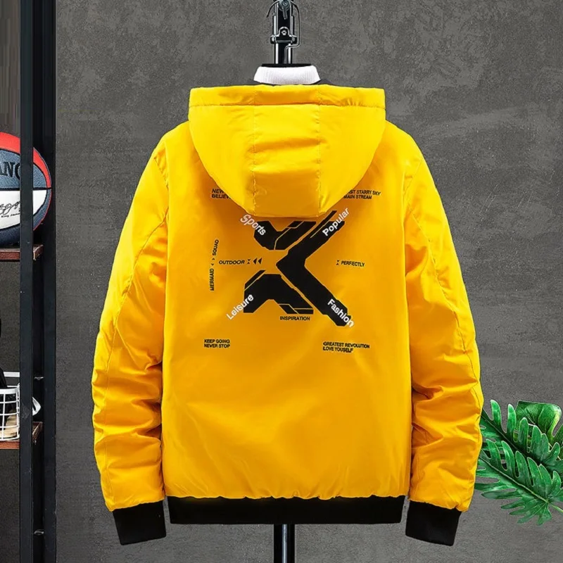 Double-sided Wear Winter Coat Men Ins Youth Gradient Warm Jacket Fashion Thickened Detachable Hooded Workwear Padded Jacket