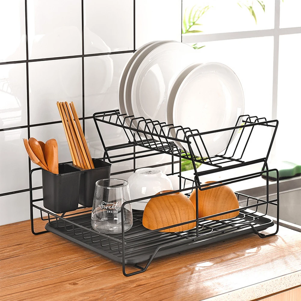 

2 Tier Kitchen drain rack Shelf Wire tableware dish rack storage rack Draining dish rack mesa