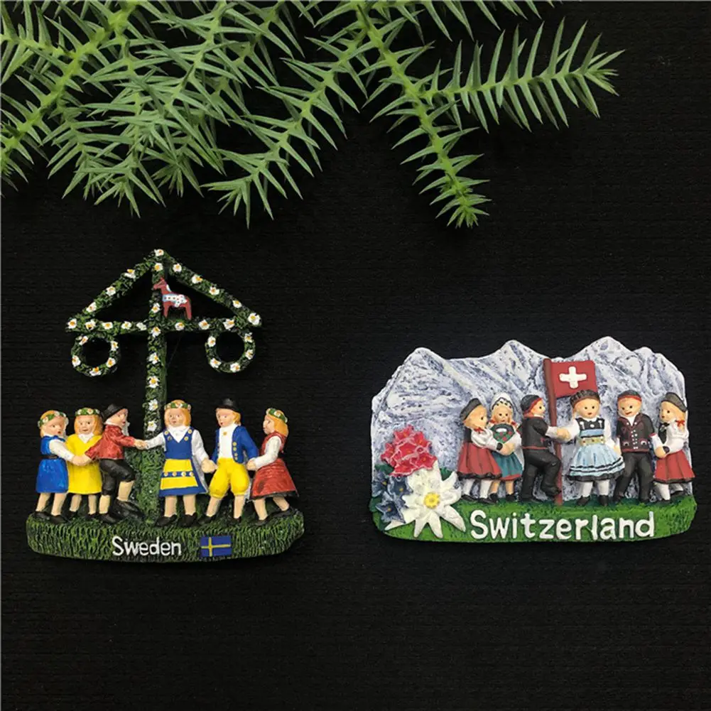 

Refrigerator stickers European style Switzerland resin refrigerator stickers fine vivid Switzerland Sweden children