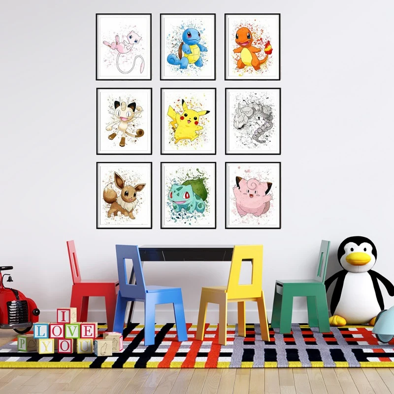 

Pokemon Poster Anime Figure Pikachu Wall Decor Anime Peripherals Room Decor Aesthetic Cartoon Kawaii Canvas Painting Kids Gifts
