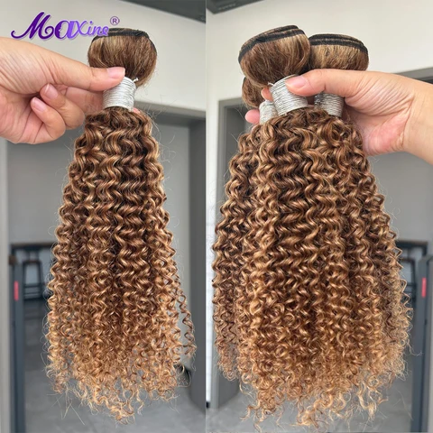 Maxine P4/27 Highlight Кудрявые вьющиеся пучки человеческих волос Афро Кудрявые объемные пучки необработанных вьющихся волос Оригинальные 100% наращивание человеческих волос