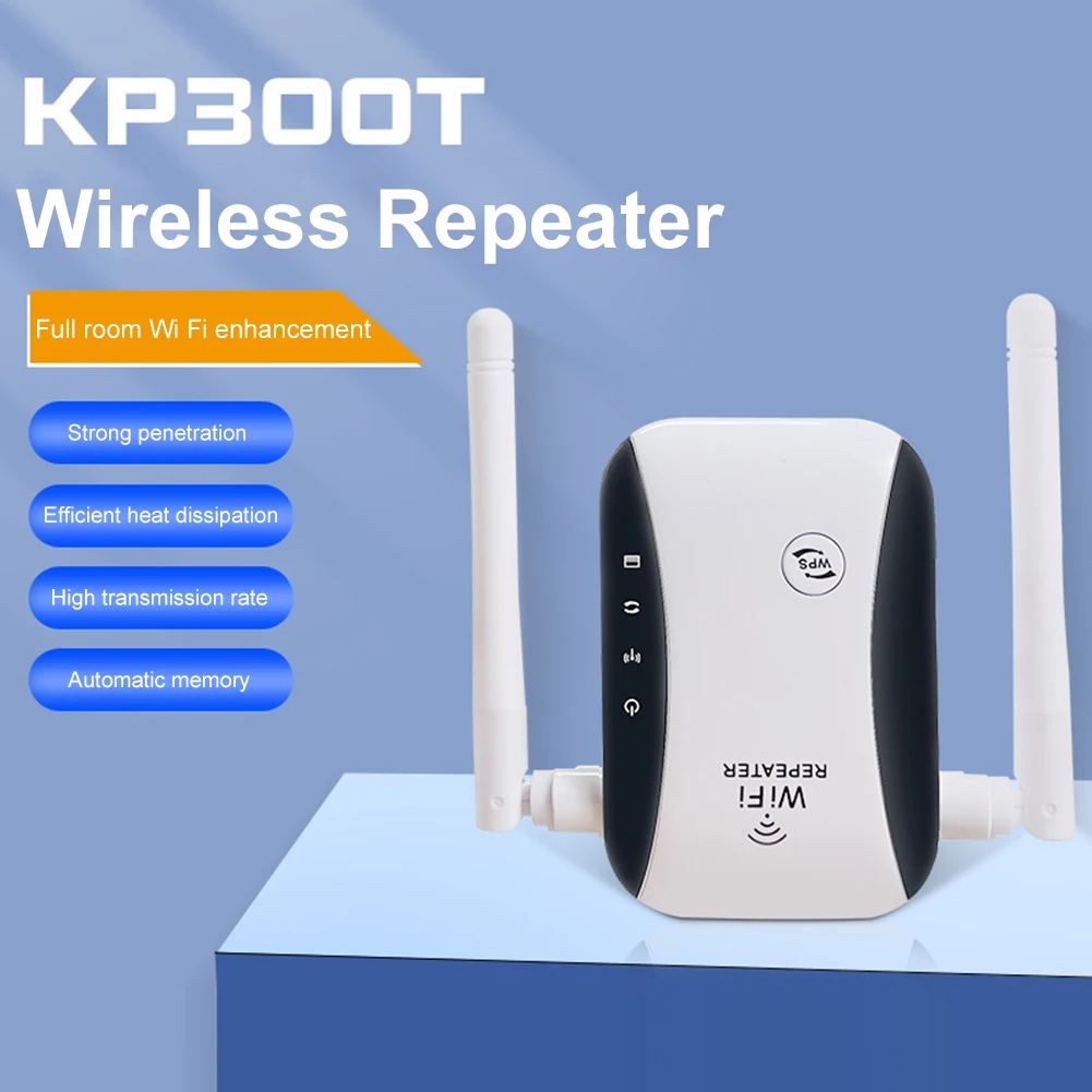 

300Mbps Wireless WiFi Repeater Wireless WiFi Booster with 2 High-gain External Antennas for Home Signal Long Range Extender