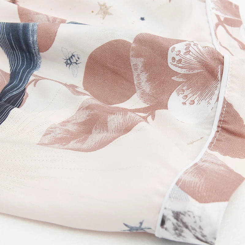 S-3XL Women's 100% Viscose Sleepwear Print Short Pajama Set Contrast Piping Loose Pants Lougewear Home Nightwear