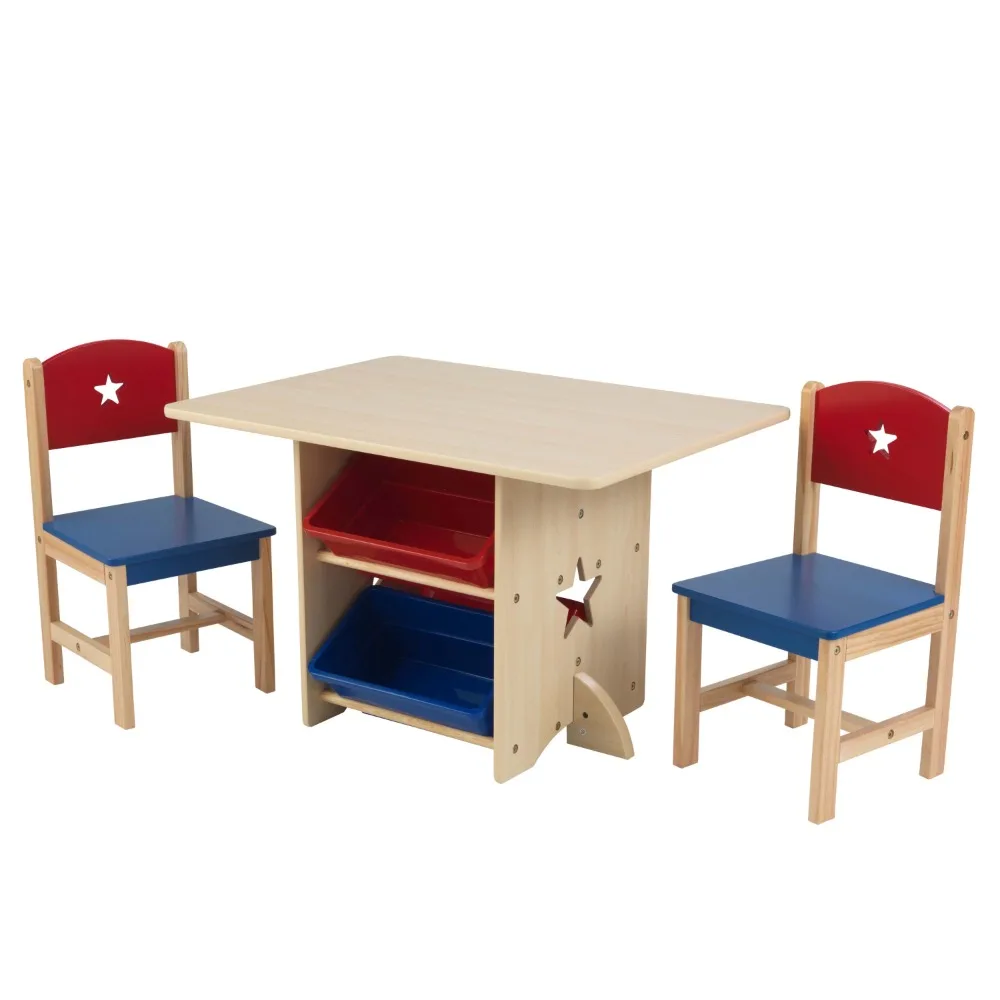 

Wooden Star Table Chair Set with 4 Trash Cans Made of High-quality Recyclable Materials in Red Bluenatural Colors