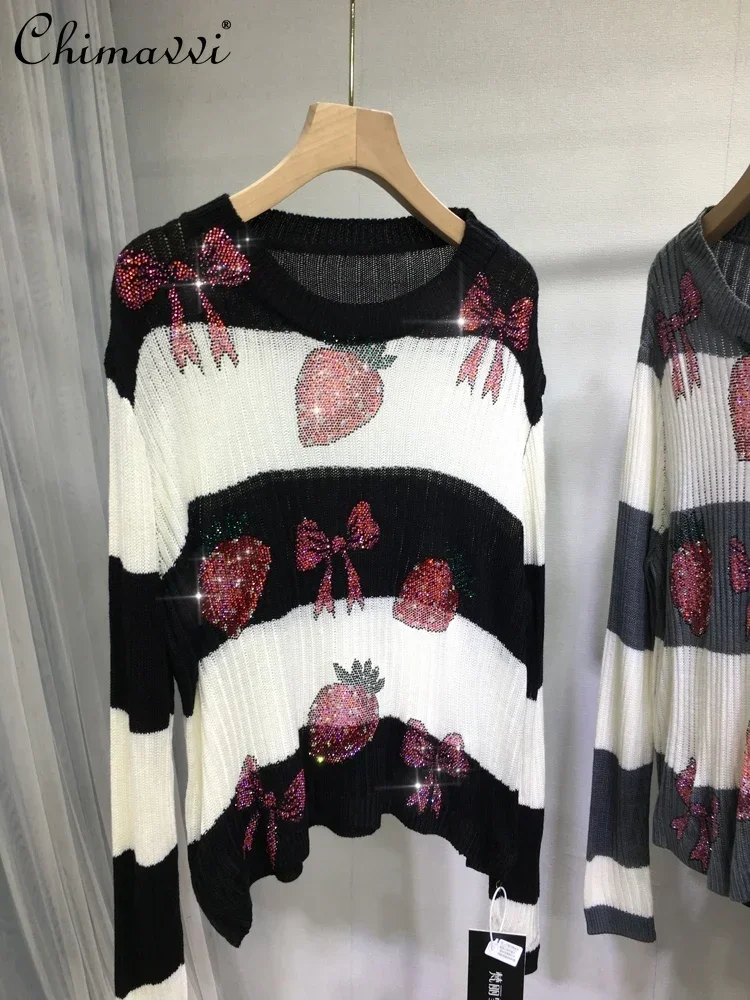 Европейский Популярный пуловер со стразами свитер женский модный приталенный