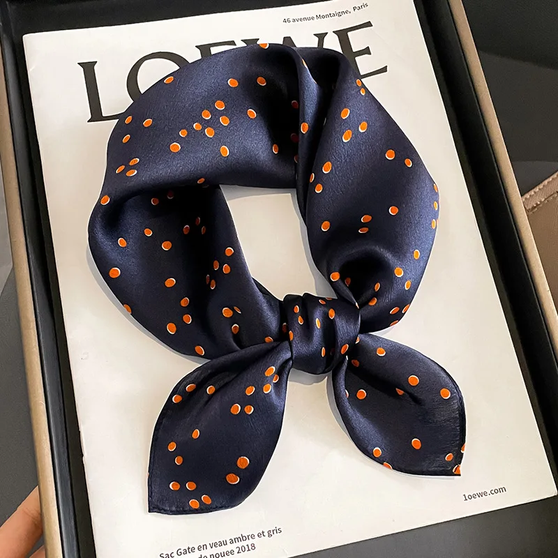 

Новинка 2023, женский квадратный шарф из натурального шелка, женский шейный платок в горошек, бандана, сумка, лента