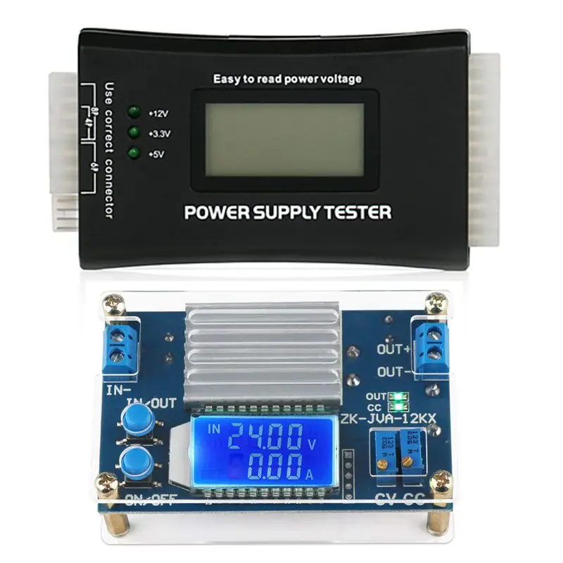 

1Pcs 20+4 Pin LCD Power Supply Tester & 1Pcs DC 0-32V 12A Constant Voltage Current Step Down Power Supply Module Board