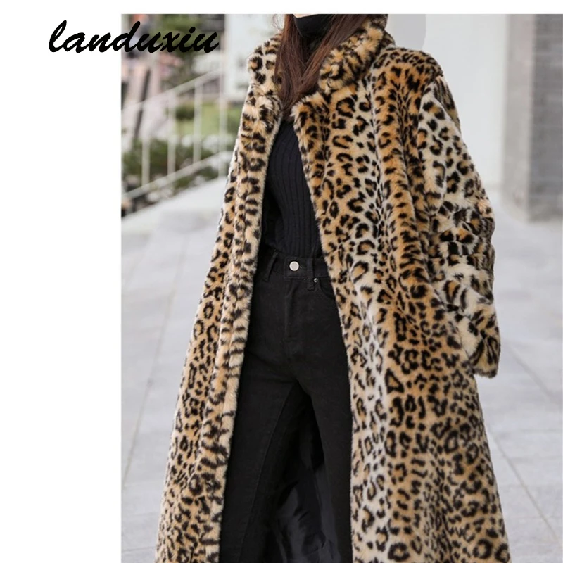 2022 Winter Extra thick coat Fashion Leopard Print Hipster Loose Mink Velvet Lapel New Coat Jackets for Women