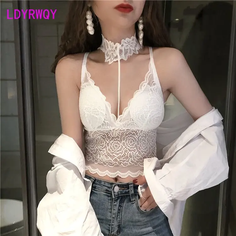 

camisole ，Women's short suspender top with bottom hanging waistcoat 2022 new beautiful back sexy lace Tanks