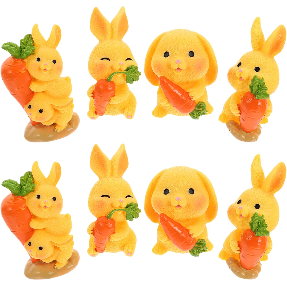 

8pcs Resin Lovely Bunny Figurine Garden Rabbit Statue Desktop Decoration