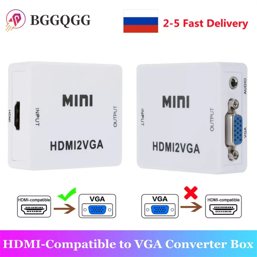

HDMI-Compatible To VGA Adapter For PS3 XBOX STB PC Laptop HDTV Projector DVD Switch 1080P Full HD Video Converter Box