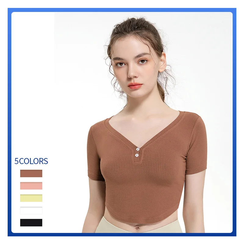 

New Yoga Summer Sexy Women Vitality Crop V-neck Top Sports Vest Fitness Sports Running Top