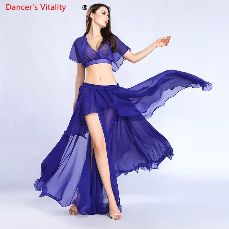 2018 Новый женский топ и юбка одного цвета с V-образным вырезом, 2 штуки. Костюм для танцев "Сексуальная командная форма для балета в длинной юбке".