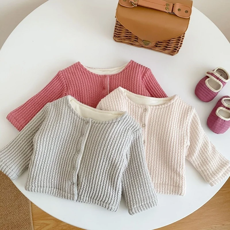 

Fashion Baby Girl Winter Coat Clothes Jacket Thick Round Collar Infant Stripe Toddler Child Warm Coat Baby Outwear Cotton 0-3y