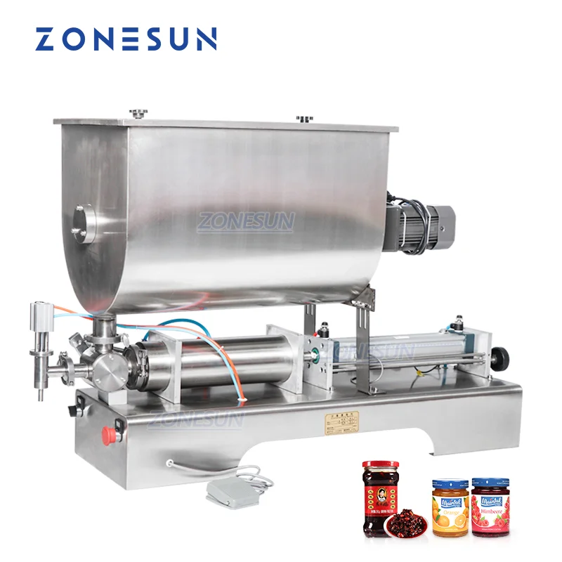 

ZONESUN Chili Sauce Filling Machine Sauce Quantitative Filler Machinery Pneumatic Slurry Mixing Filling Machine