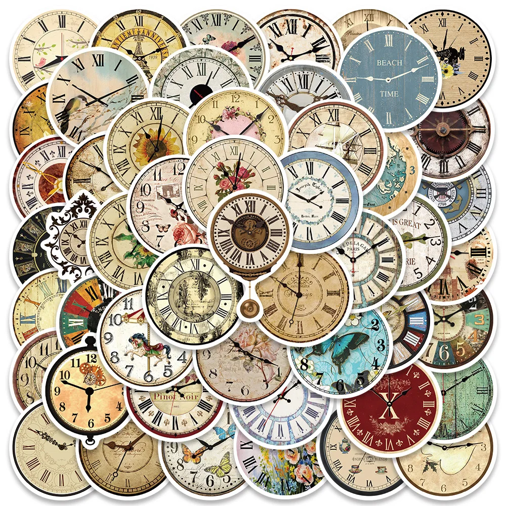 

10/50Pcs Vintage Clock Stickers Crafts and Scrapbooking Stickers Book Notebook Student Label Decorative Sticker DIY Stationery