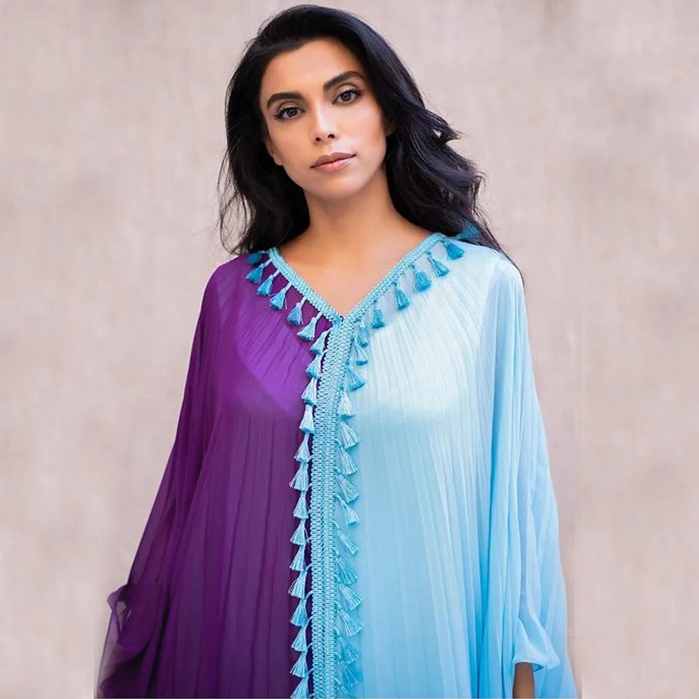 Big Size Fringe Muslim Dress Loose Ladies Loose Ankara Robes Solid Fashion Chiffon Long Dress 2022 Summer New Femme Vestidos