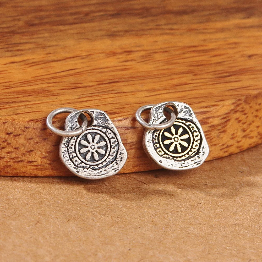 

Маленькая подвеска с золотым колесом Bafu из стерлингового серебра S925 пробы, подвесной шнур с тибетской стороны Baixiangzi, Серебряное украшение «...